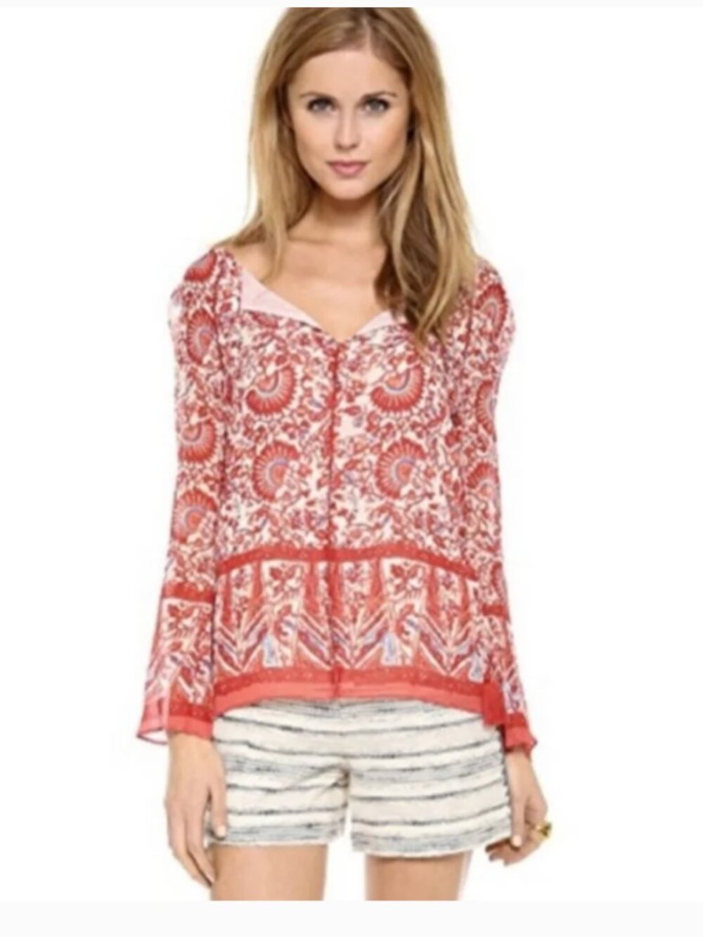 TORY BURCH ‘Danica' Silk Top In Madura Acai Red Size 14